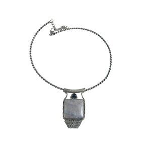 Vintage Handcrafted Silver Necklace With Gray Agate Stone Pendant